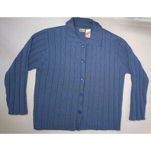 Bobbie Brooks Ladies XL (16/18) blue cable knit long sleeve cardigan sweater